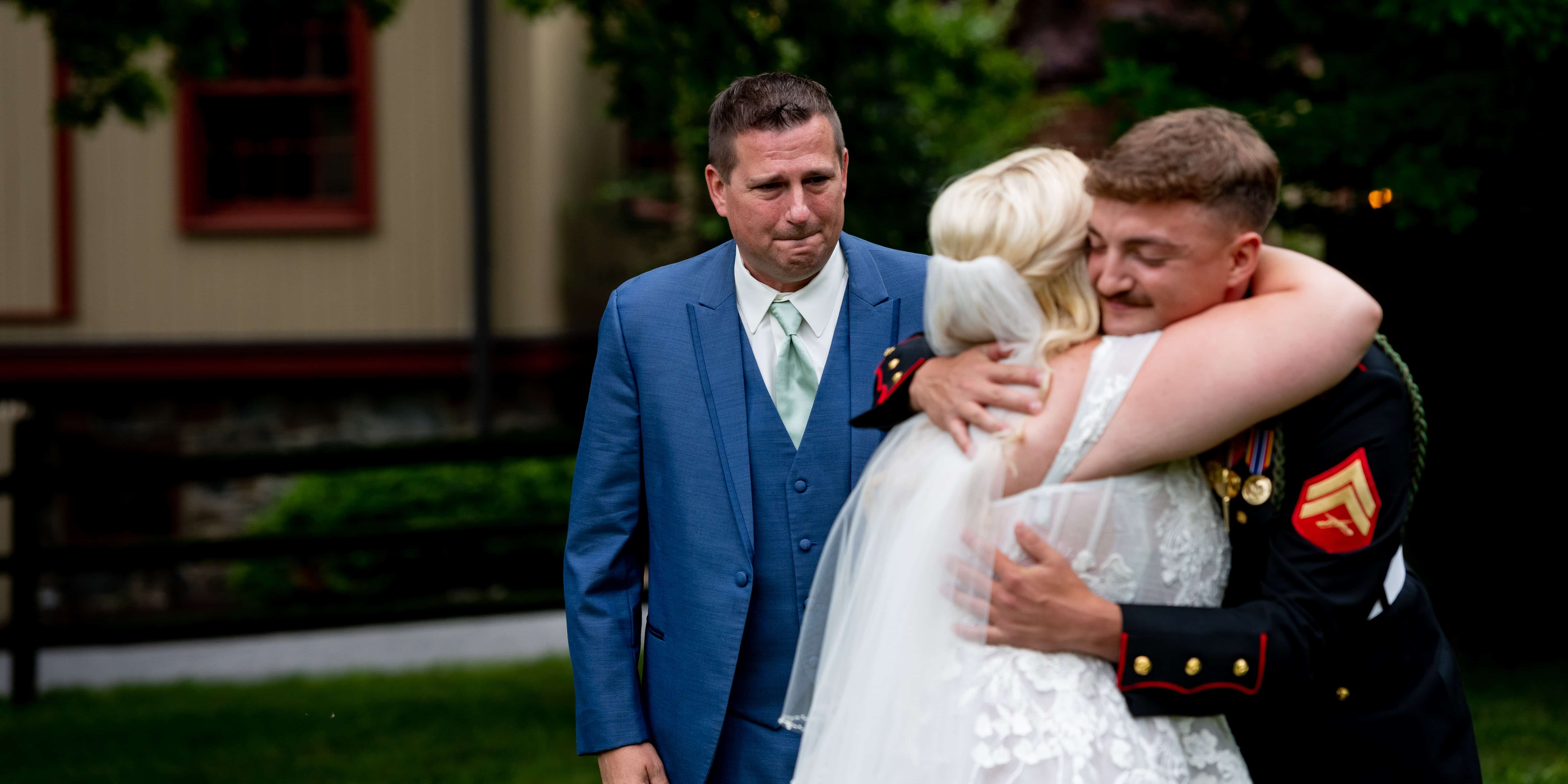 bride hugging brother