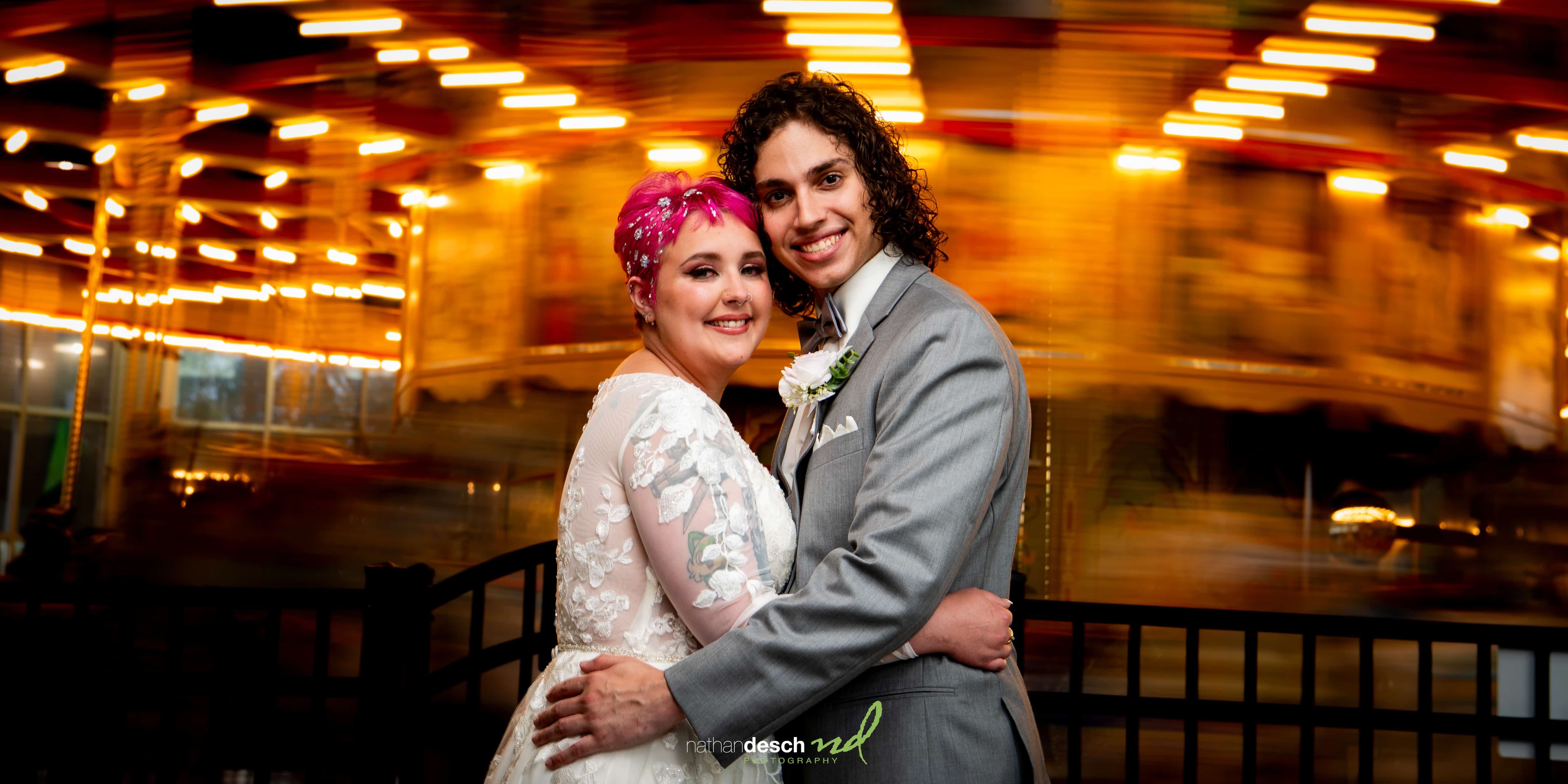Bride and groom at pottstown carousel