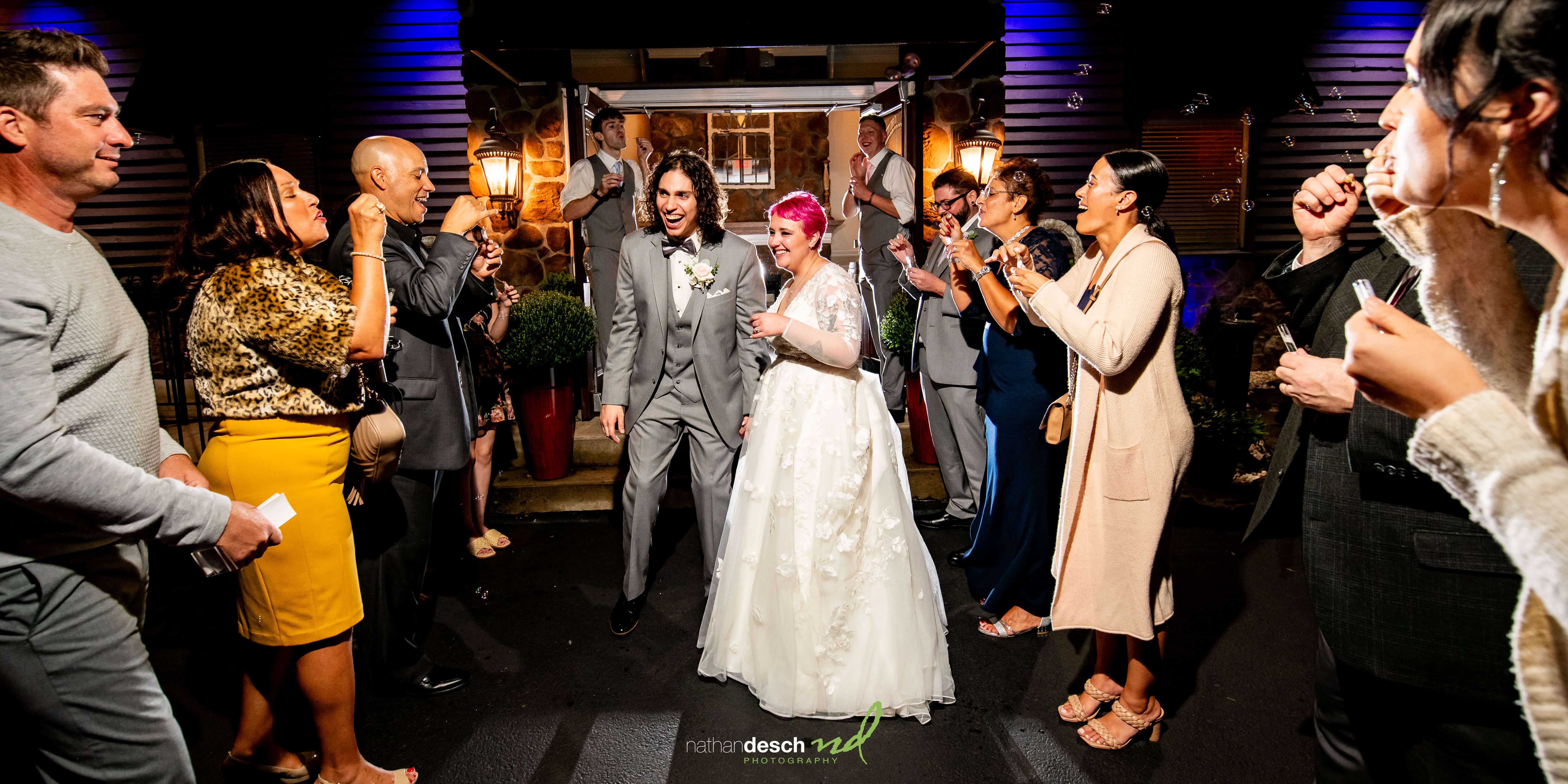 Bubble exit at wedding