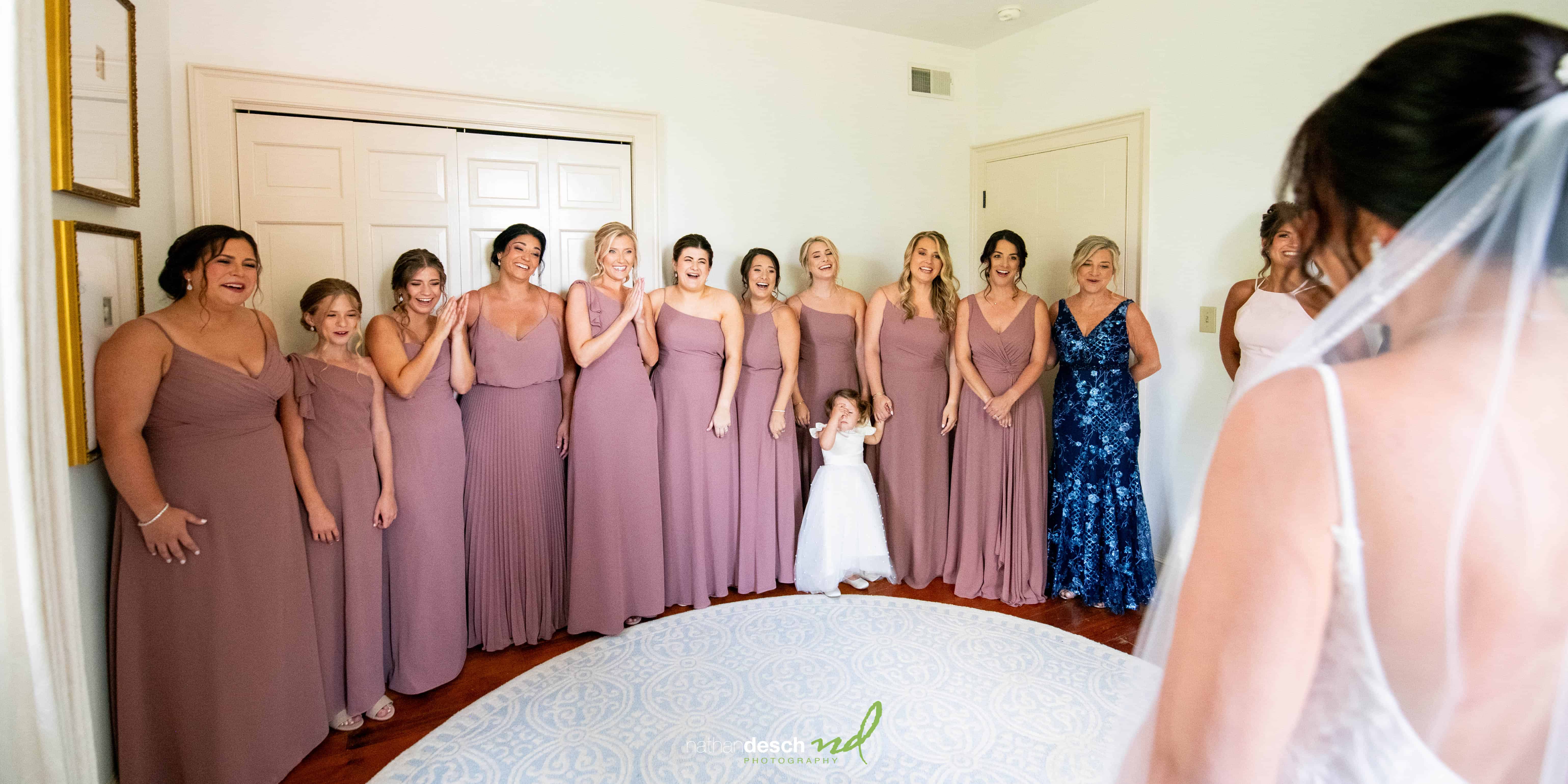 first look with bridesmaids