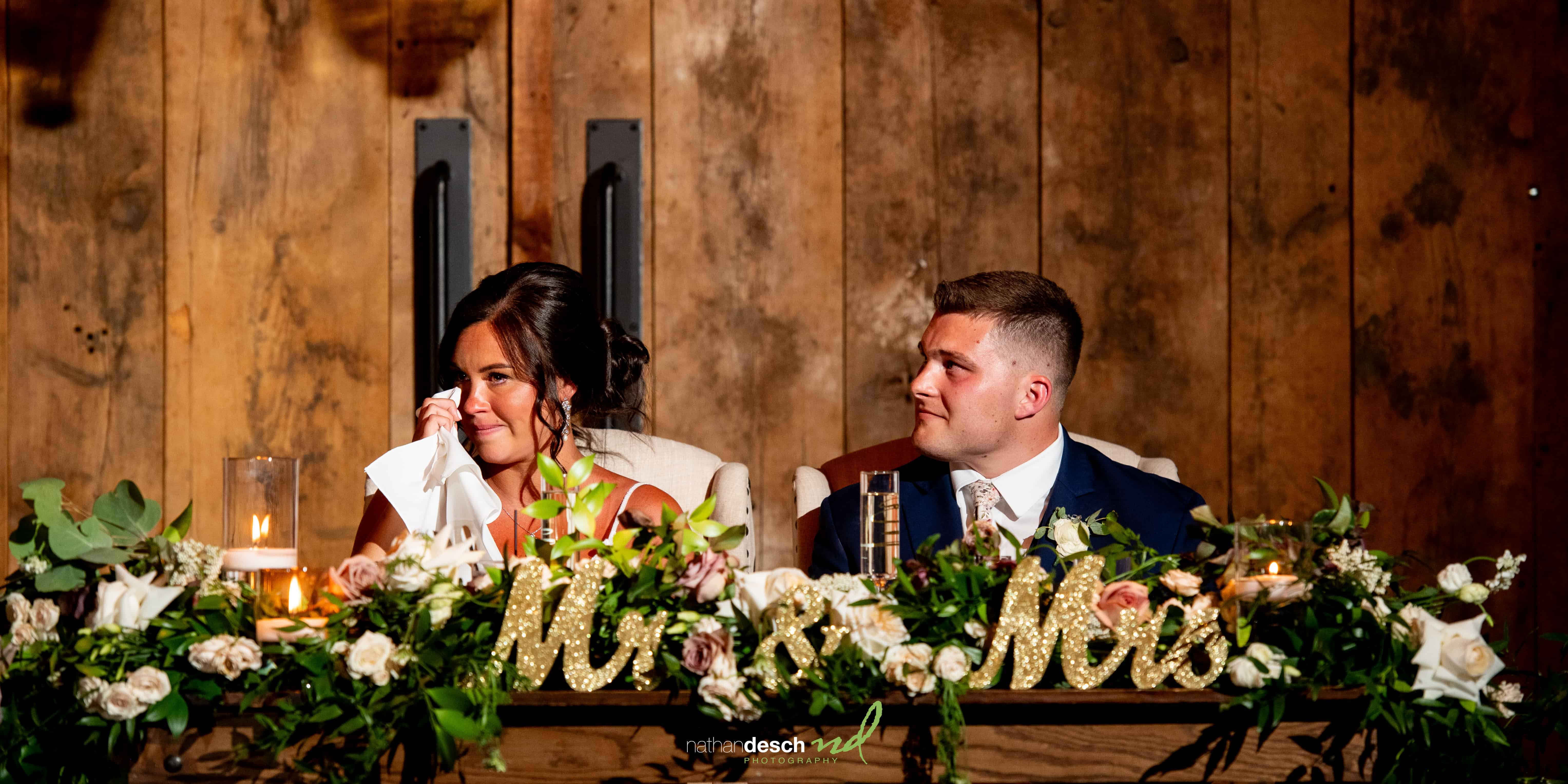 Emotional bride during toasts