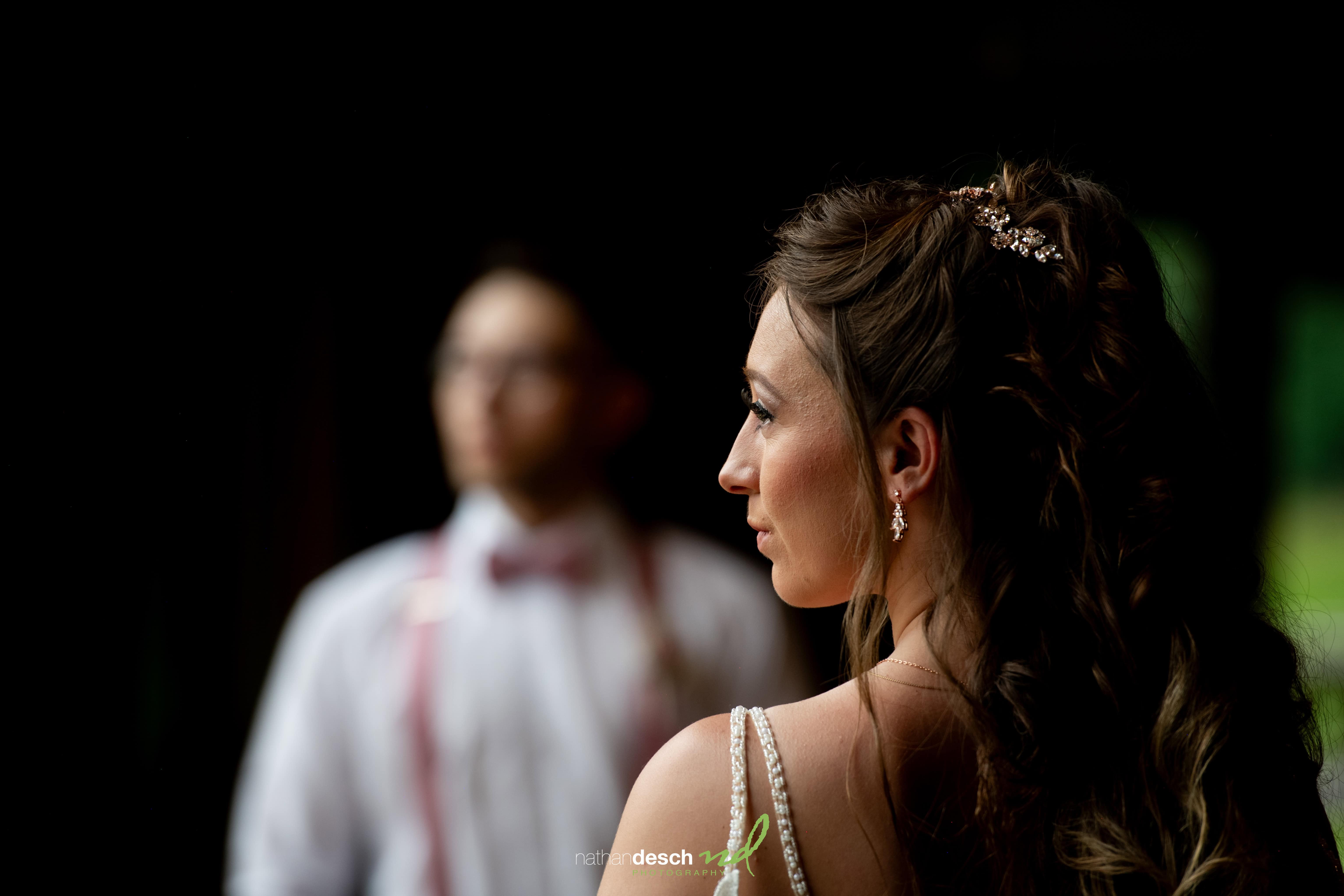 bride and groom portrait at bear creek